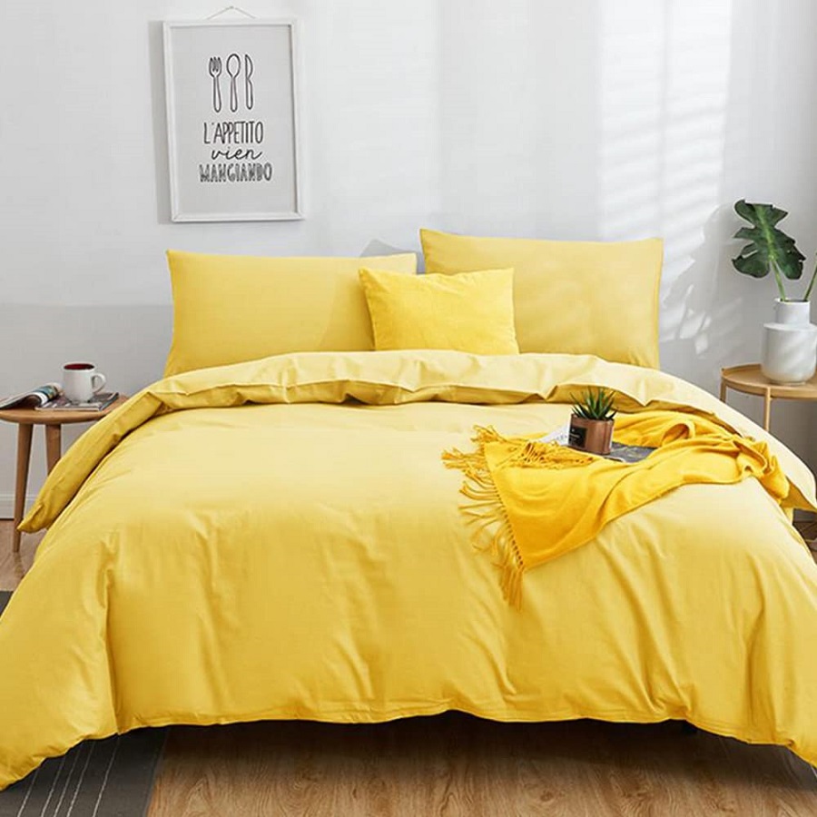 Chăn ga gối đệm màu vàng mang đến không gian sang trọng mà đầy tinh tế cho phòng ngủ